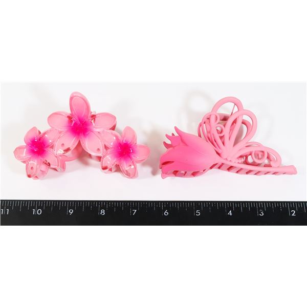 2 NEW PINK FLOWER DESIGN CLAW CLIP HAIR CLIPS