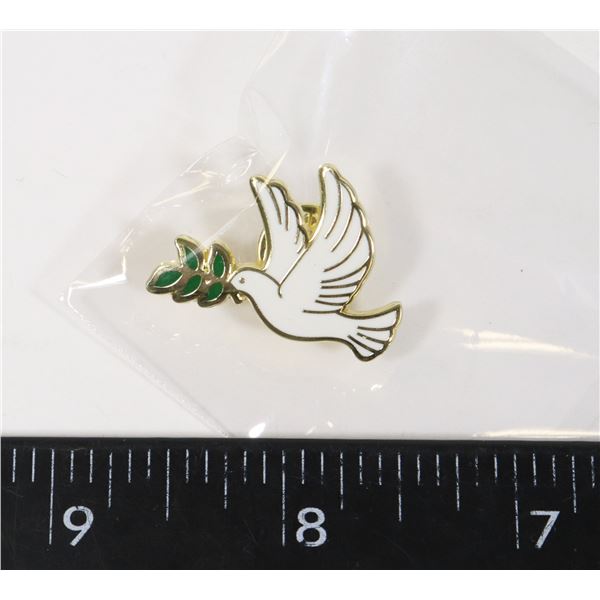NEW GOLD TONE DOVE WITH FIG LEAF LAPEL PIN
