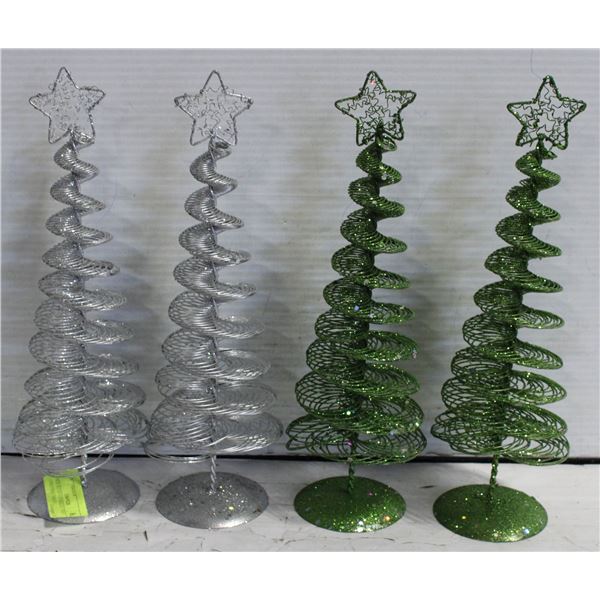 NEW SET OF 4 SPARKLE TWIST CHRISTMAS TREES