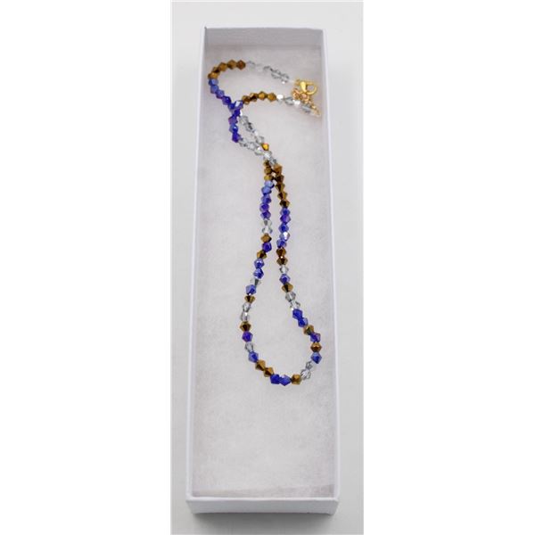 GOLD/BLUE/SILVER CRYSTAL NECKLACE 15" EXTENDS TO