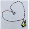 Image 1 : GREEN PINK AMBER CRYSTAL NECKLACE 18" MAGENT CLAS