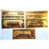 Image 2 : 5) COMPLETE SET OF 7 OF USA GOLD FOIL BANKNOTES