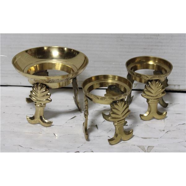 SET OF 3 MATCHING BRASS CANDLE HOLDERS