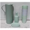 Image 1 : TALL TEAL CURAFE & CUP SET WITH TEAL SOAP DISH &