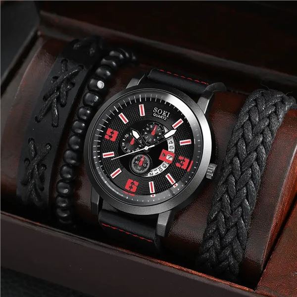 NEW 5 PC BLACK WATCH SET WITH DATE IN BOX