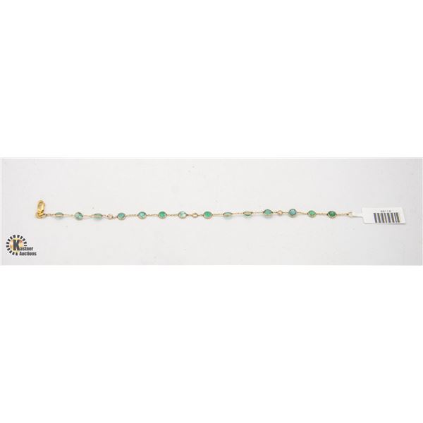 14CT YELLOW GOLD EMERALD & DIAMOND BRACELET WITH