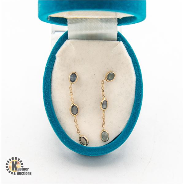 14CT YELLOW GOLD ALEXANDRITE- GREEN, RED EARRINGS