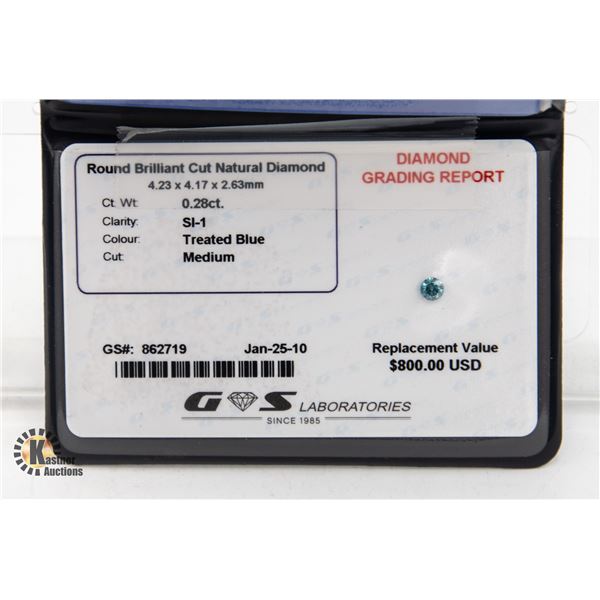 TREATED BLUE DIAMOND STONE WITH COA