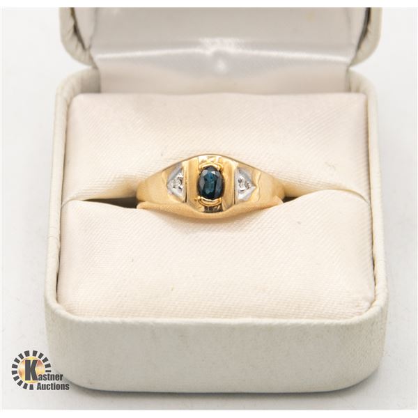 10CT YELLOW GOLD NATURAL SAPPHIRE & DIAMOND RING