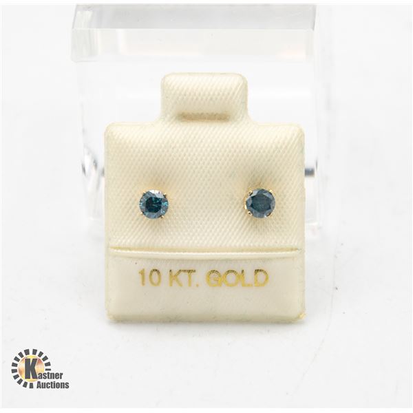 14CT YELLOW GOLD NATURAL BLUE DIAMOND EARRINGS
