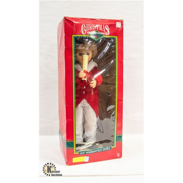CHRISTMAS TRADITIONS 1992 ANIMATED DOLL 24" IN BOX
