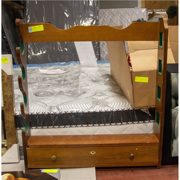 VINTAGE WOOD GUN RACK - NO KEY 28.5" X 26" X 5"