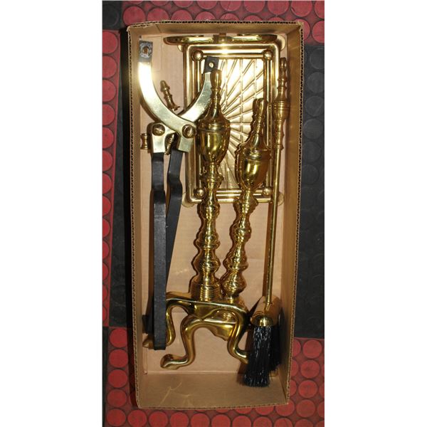 VINTAGE BRASS FIREPLACE TOOLS/STAND