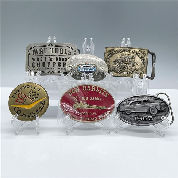 6pc Vintage and Racing Cars Belt Buckles