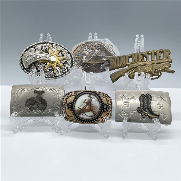6pc Vintage Cowboy Themed Belt Buckles