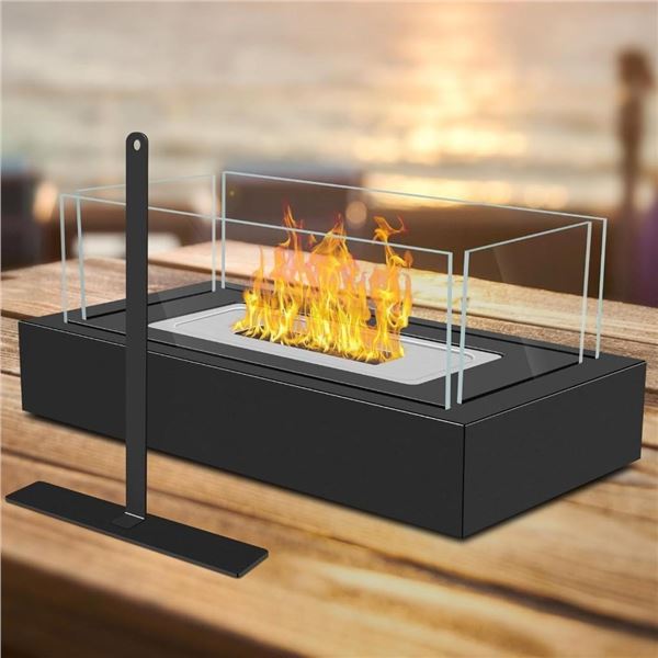 Tabletop Fire Pit Indoor,YTHFGRT Upgraded Table Top Firepit with Four Sided Glass,Portable Ethanol F