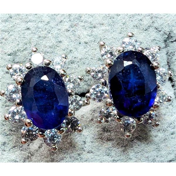 Silver Sapphire 2Ct & Cz Earrings, Suggested Retail Value $240