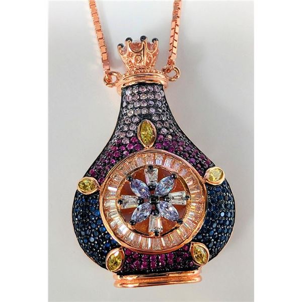 Silver 18.5G Pefume Bottle Color Stone With Cz Necklace, Suggested Retail Value $600