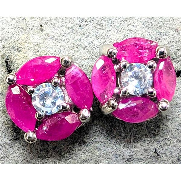 Silver Ruby & Cz Earrings, Suggested Retail Value $120