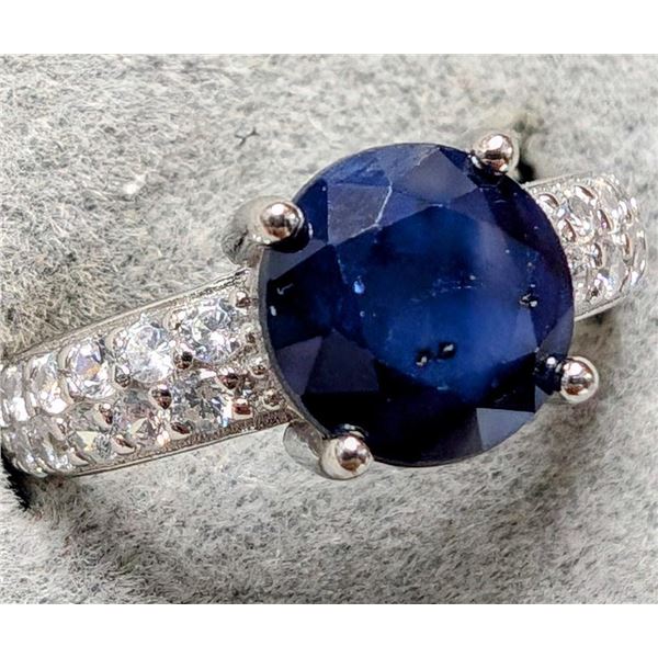 Silver Sapphire 1Ct And Cz 0.24Ct Ring, Suggested Retail Value $240