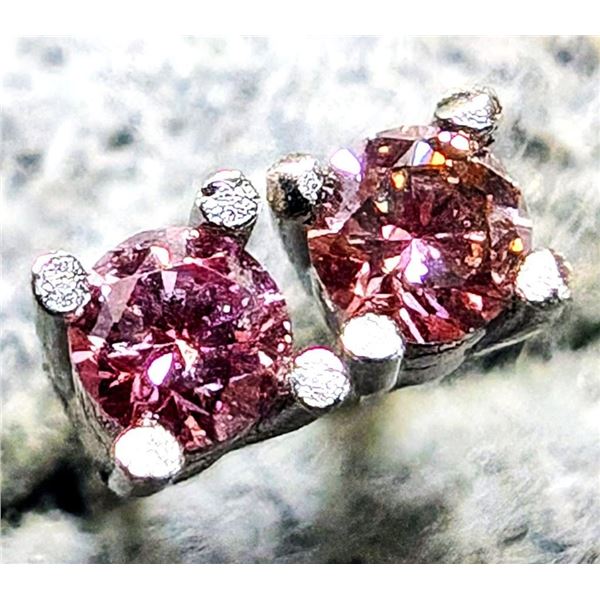 14K White Gold Lab Pink Diamond 0.05Ct Earrings, Made in Canada, Suggested Retail Value $400