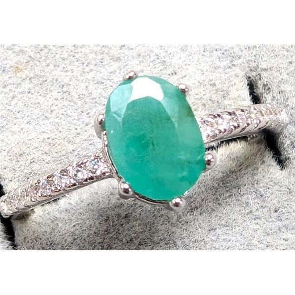 Silver Emerald 0.75Ct And Cz Ring, Suggested Retail Value $160