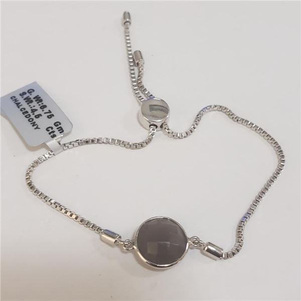 Silver Chalcedony(4.5ct) Adjustable Bracelet (~Size 0) (~length 0 inches) (~weight 6.83g), Suggested