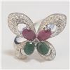 Image 1 : Silver Ruby Emerald Ring (~Size 6)(Ring is resizable for $40) (~length 0 inches) (~weight 4.36g), Su