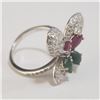 Image 2 : Silver Ruby Emerald Ring (~Size 6)(Ring is resizable for $40) (~length 0 inches) (~weight 4.36g), Su