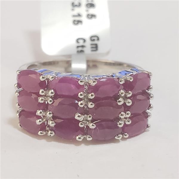 Silver Ruby(3.15ct) Ring (~Size 7)(Ring is resizable for $40) (~length 0 inches) (~weight 6.49g), Su