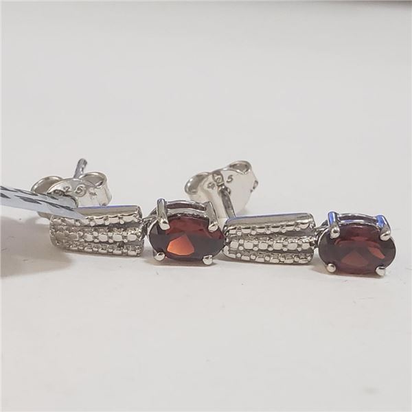 Silver Garnet(0.75ct) Earrings (~Size 0) (~length 0 inches), Suggested Retail Value $100