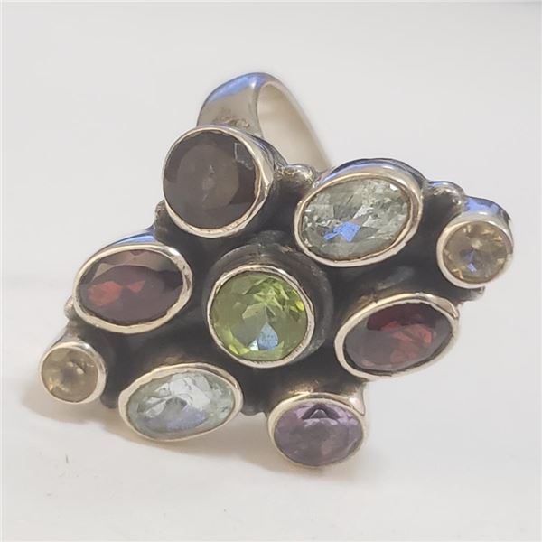 Silver Peridot Garnet Amethyst Ring (~Size 7)(Ring is resizable for $40) (~length 0 inches) (~weight