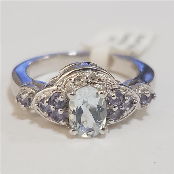 Silver Blue Topaz Tanzanite Ring (~Size 7)(Ring is resizable for $40) (~length 0 inches) (~weight 5.