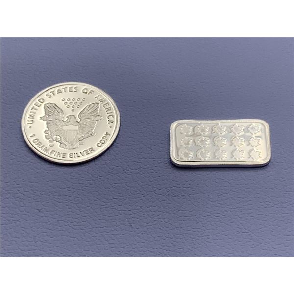 Pure Silver .999 Lot of 2 - Liberty Coin 1g & Canada Wafer Bar 1g