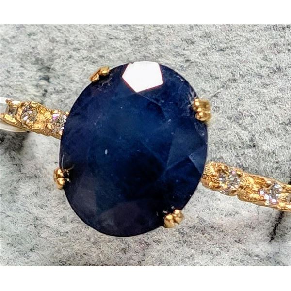 10K Yellow Gold 1.89G Blue Sapphire 3.5Ct & Diamond 0.05Ct Ring (~Size 7),  Made in Canada, Appraise