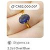 Image 3 : 10K Yellow Gold 1.89G Blue Sapphire 3.5Ct & Diamond 0.05Ct Ring (~Size 7),  Made in Canada, Appraise