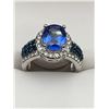 Image 1 : Blue Sapphire Oval Cut Solitaire with multi stone band .999 SIlver RIng NEW size 7