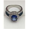Image 2 : Blue Sapphire Oval Cut Solitaire with multi stone band .999 SIlver RIng NEW size 7