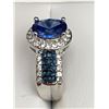 Image 4 : Blue Sapphire Oval Cut Solitaire with multi stone band .999 SIlver RIng NEW size 7