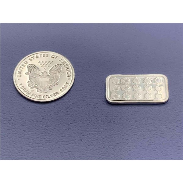 LOT of 2 Pure .999 Silver USA Round  1g and Canada wafer bar 1g