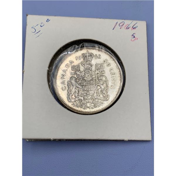 Canada 1966 Vintage Silver Half Dollar Coin