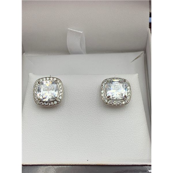 Sterling Silver Ladies Cushion Cut 1.25 Carat TW Earring Set NEW