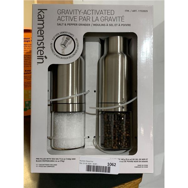 Kamenstein Gravity-Activated Battery Operated Salt & Pepper Grinder-Pre-filled