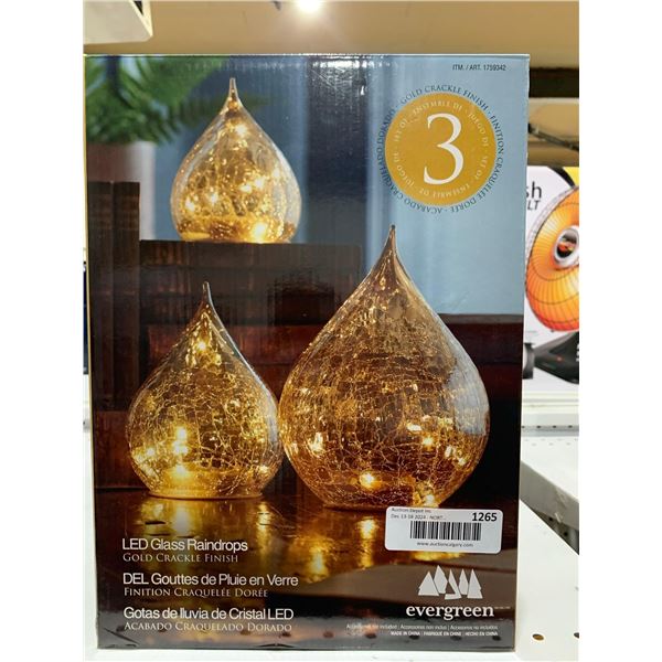 LED Glass Raindrops Gold Crackle Finish Set of 3