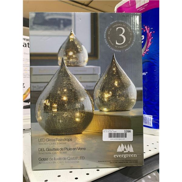 LED Glass Raindrops Smokey Grey Crackle Finish Set of 3