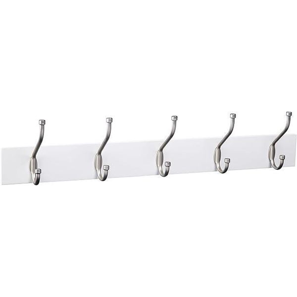 Amazon Basics Wall-Mounted Farmhouse Coat Rack, 5 Standard Hooks, White