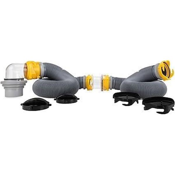 Camco Deluxe Sewer Hose Kit with Swivel Fittings, Clear Elbow Fitting, Hoses, Storage Caps, and Bonu