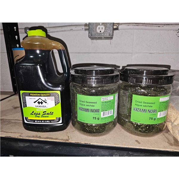 Yamasa Brewed Less Salt Soy Sauce 1.89L & Kizami Nori Dried Seaweed 2x75g