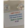 Image 3 : 14K Yellow Gold Fresh Water Pearl And Diamond 0.02Ct Earrings, Made in Canada, Suggested Retail Valu