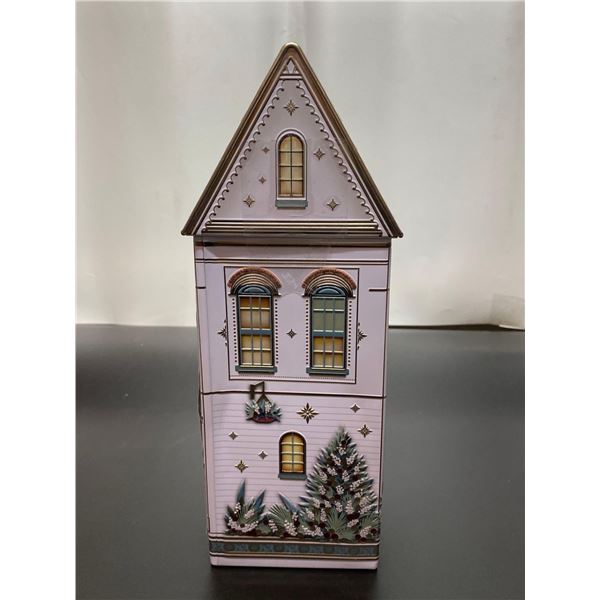 Tin House with a pack of cookies inside  345g